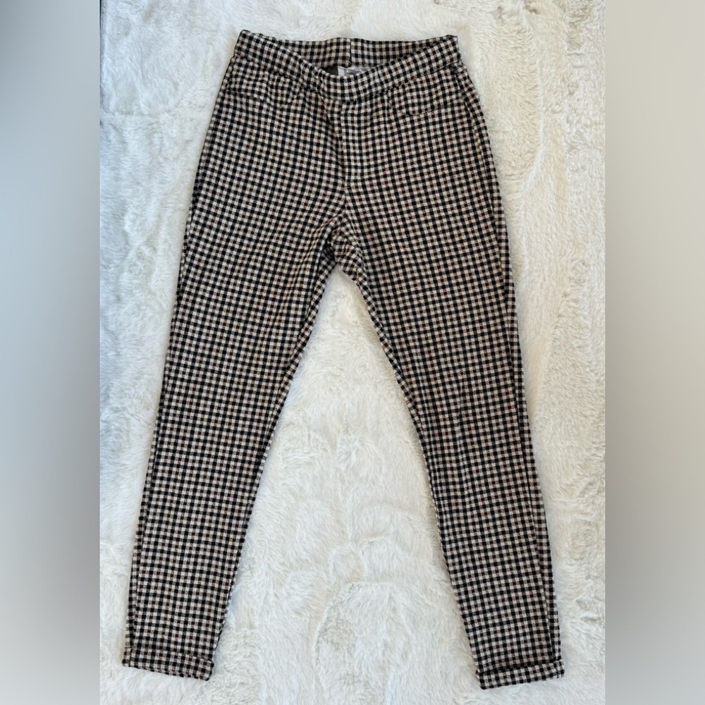 Tan/ Black Plaid Pants Leggings w/ Pockets